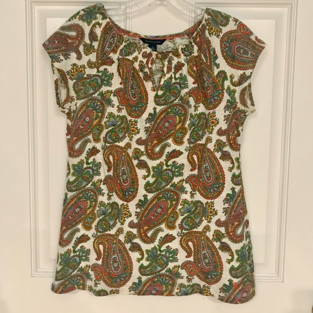 TOMMY HILFIGER Shirred Paisley Knit TOP